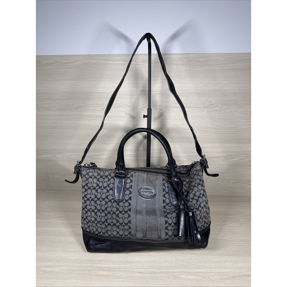 COACH Legacy Black & Silver Stripe Signature Molly Bag Satchel 21154 Purse Tote - Picture 1 of 13